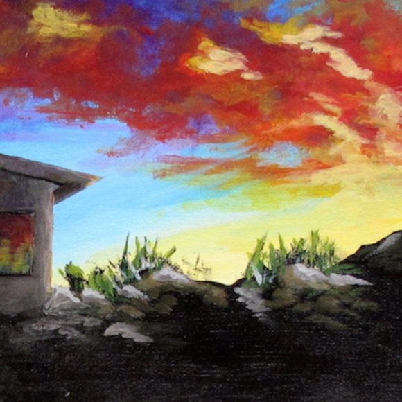 Acrylic Painting Desert Sunset Cabin 12x16 - Picture 5 of 7
